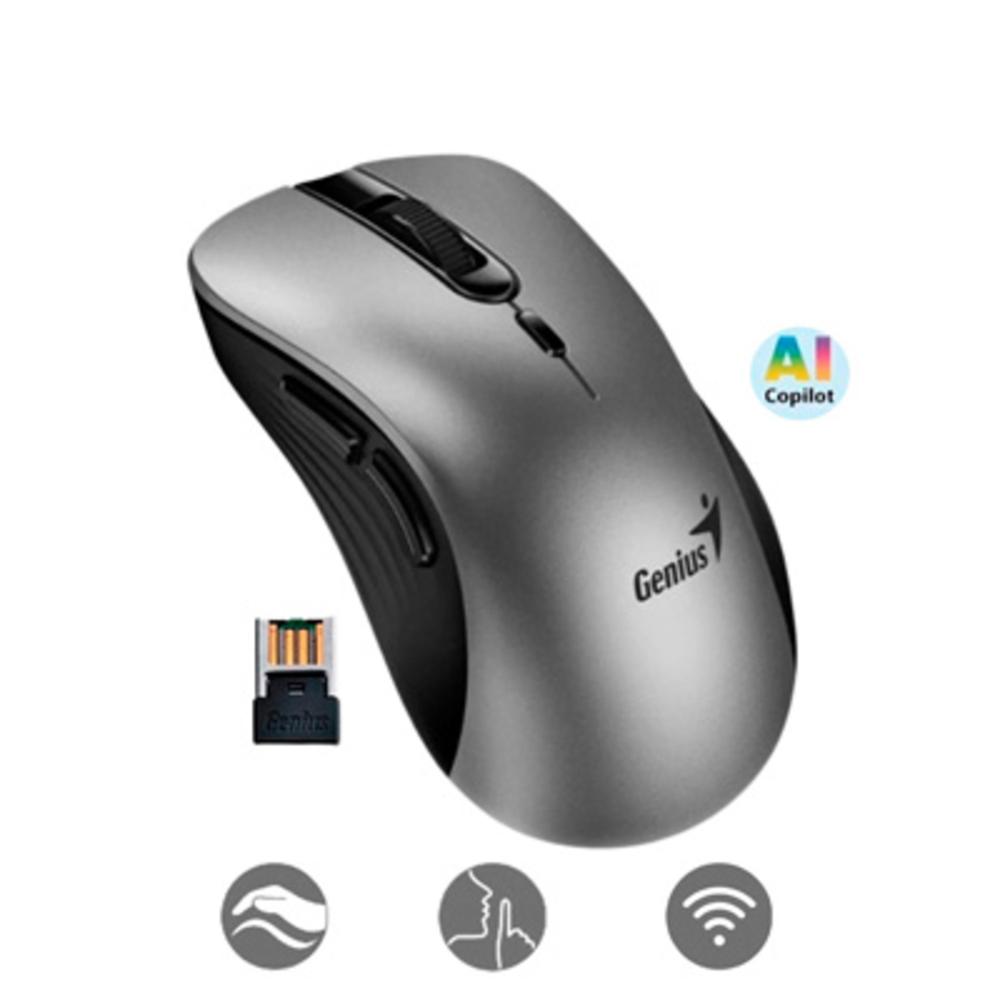 Mouse Inalambrico Ergo8100S AI 6 botones 1600Dpi Recep USB Gris Plata