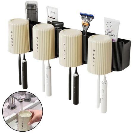 Organizador De Baño Con Vasos UFORU 4 Vasos Hueso  502VH03
