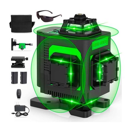 Nivel Láser 3D Verde 12 Líneas 2 Baterías Lente Multiuso Recargable