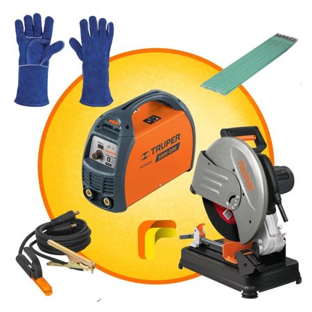 MEGACOMBO SOLDADORA 200A TRONZADORA DE METALES ELECTRODOS Y GUANTES