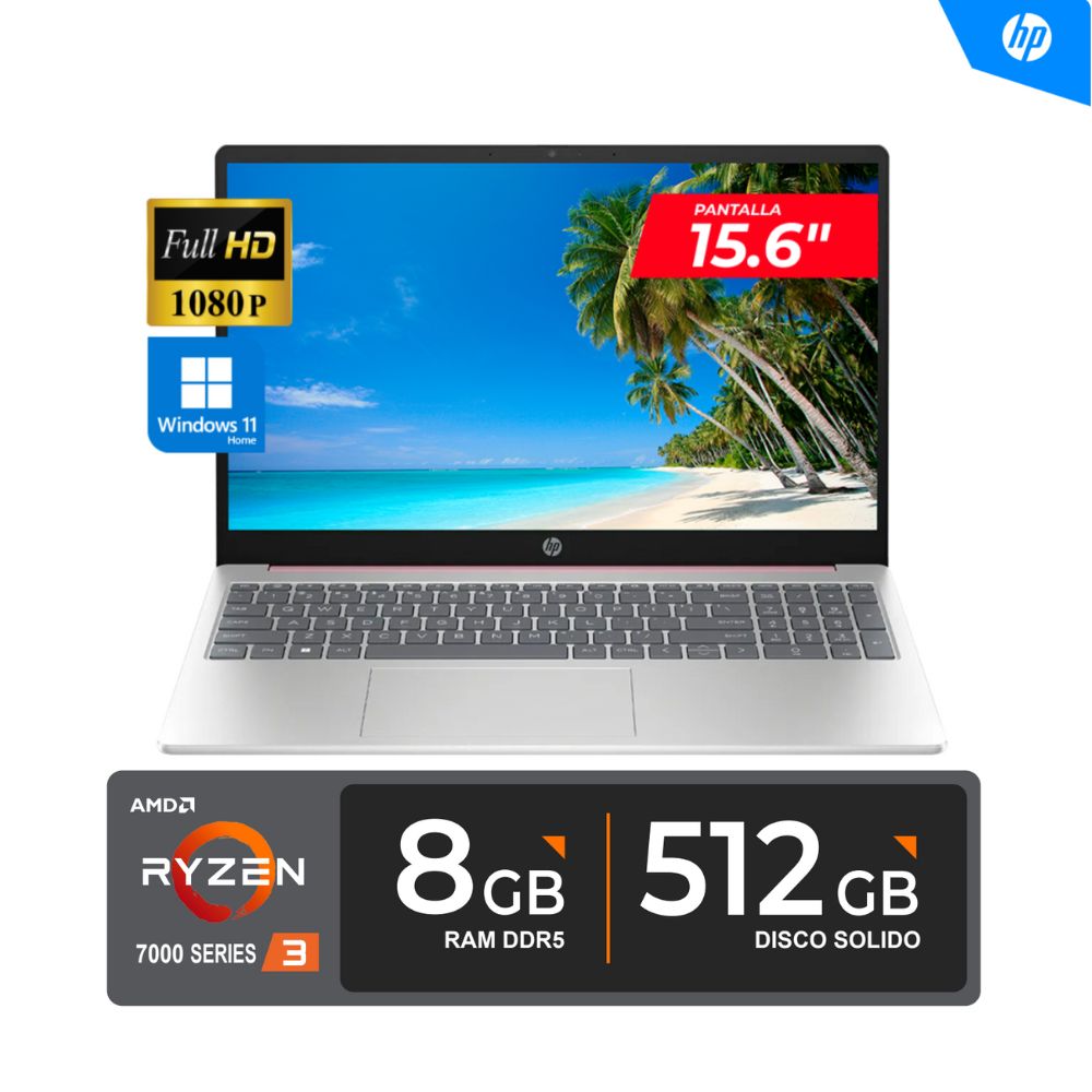 Laptop HP 15-FC0068LA AMD Ryzen 3 7320U 15.6"" FHD 8GB DDR5 512GB SSD Win 11 Home ROSADO