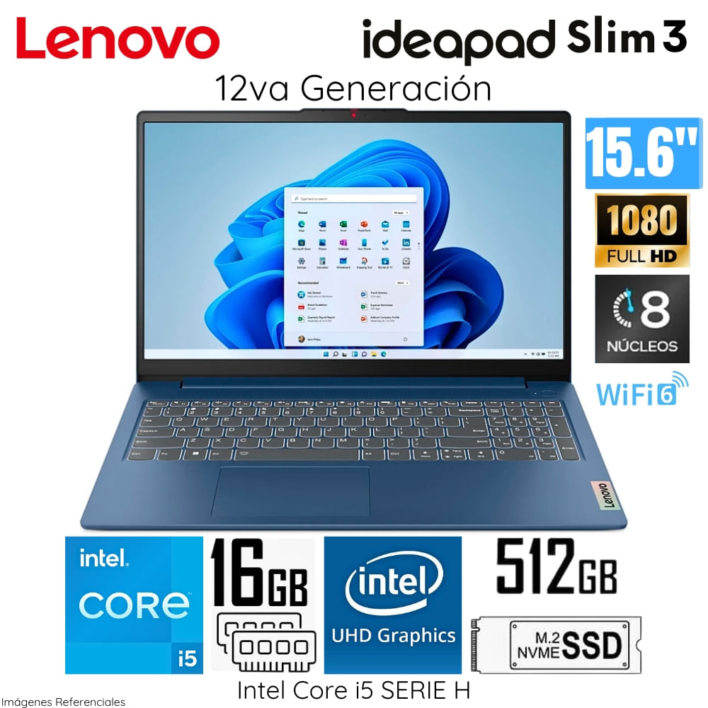 Laptop Lenovo Ideapad Slim 3 15IAH8 Intel Core I5 12450H 16GB RAM 512GB SSD 15.6"" FHD 83ER001DLM