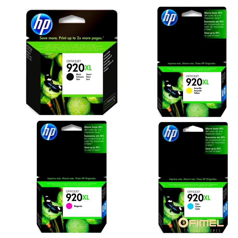 Kit Tinta HP 920XL Negro Cyan Magenta Amarillo Original