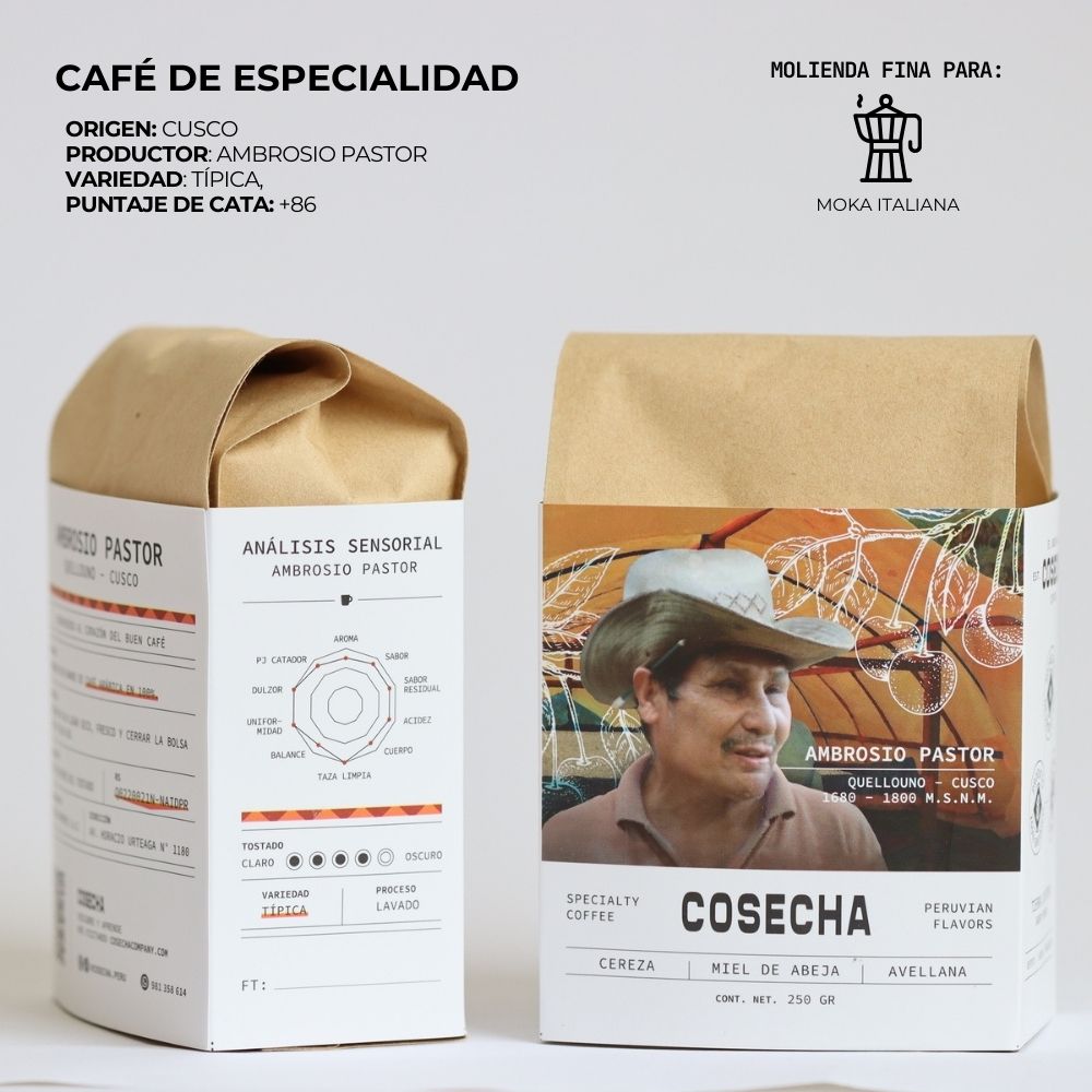 Cafe Especialidad molido fino Cosecha Cusco Ambrosio Pastor