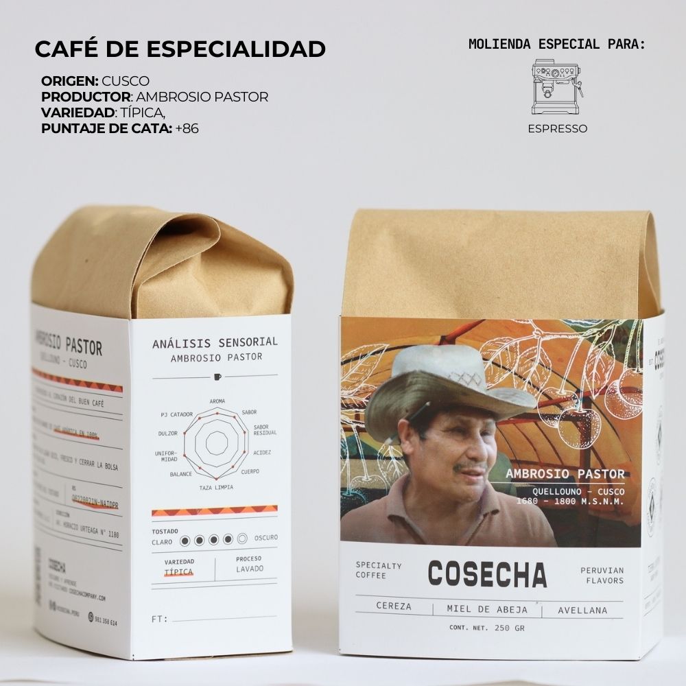 Café Especialidad molido para espresso Cosecha Cusco Ambrosio Pastor