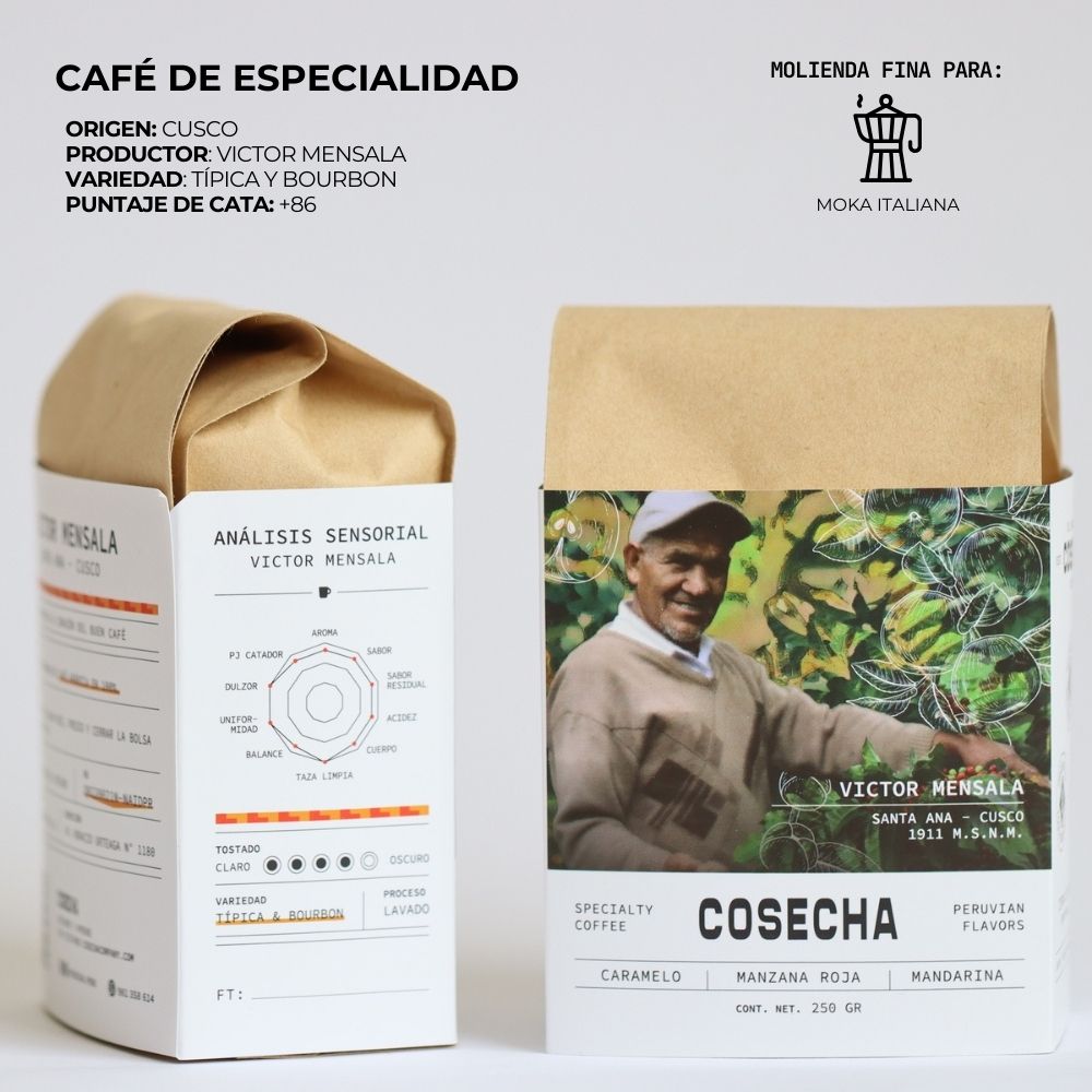 Cafe Especialidad molido fino Cosecha Cusco Victor Mesala