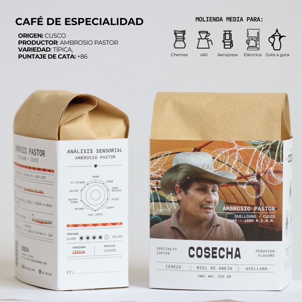 Cafe Especialidad molido medio Cosecha  Cusco  Ambrosio Pastor