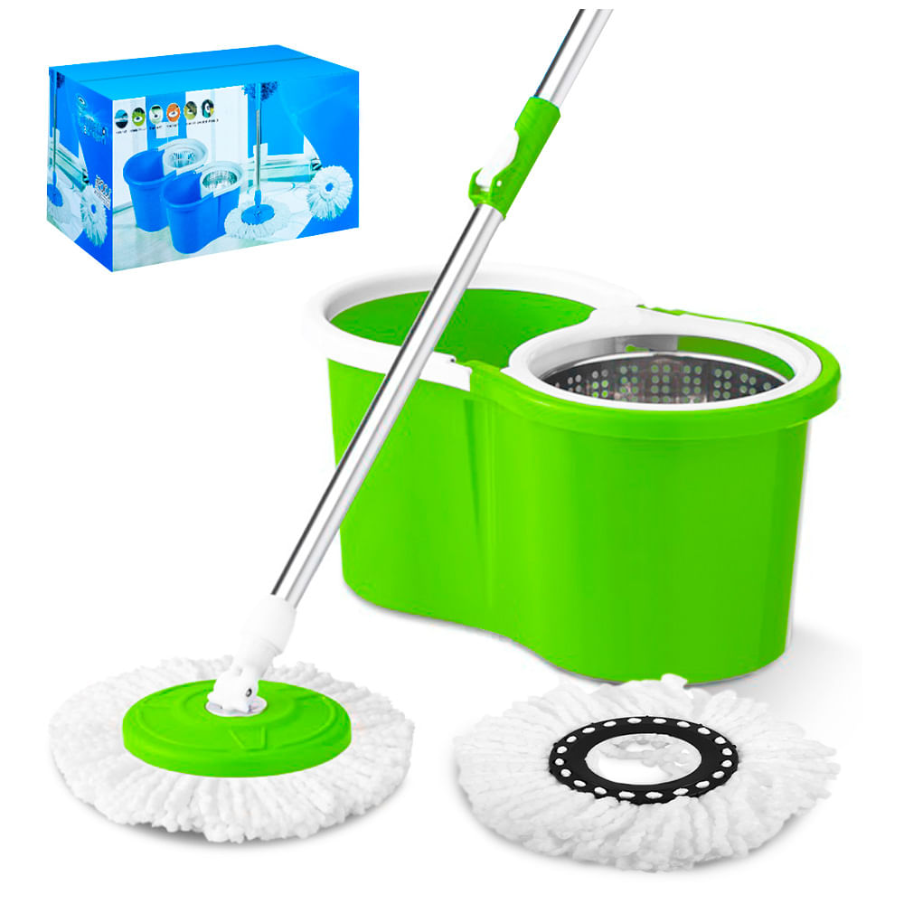 Trapeador con Escurridor Giratorio Automático 2 Mopas Verde 88S