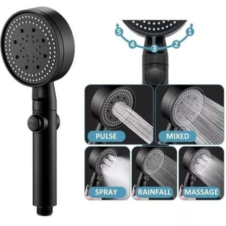 Ducha Teléfono 5 en 1, Negro Mate, Multifuncional, Ahorro de Agua