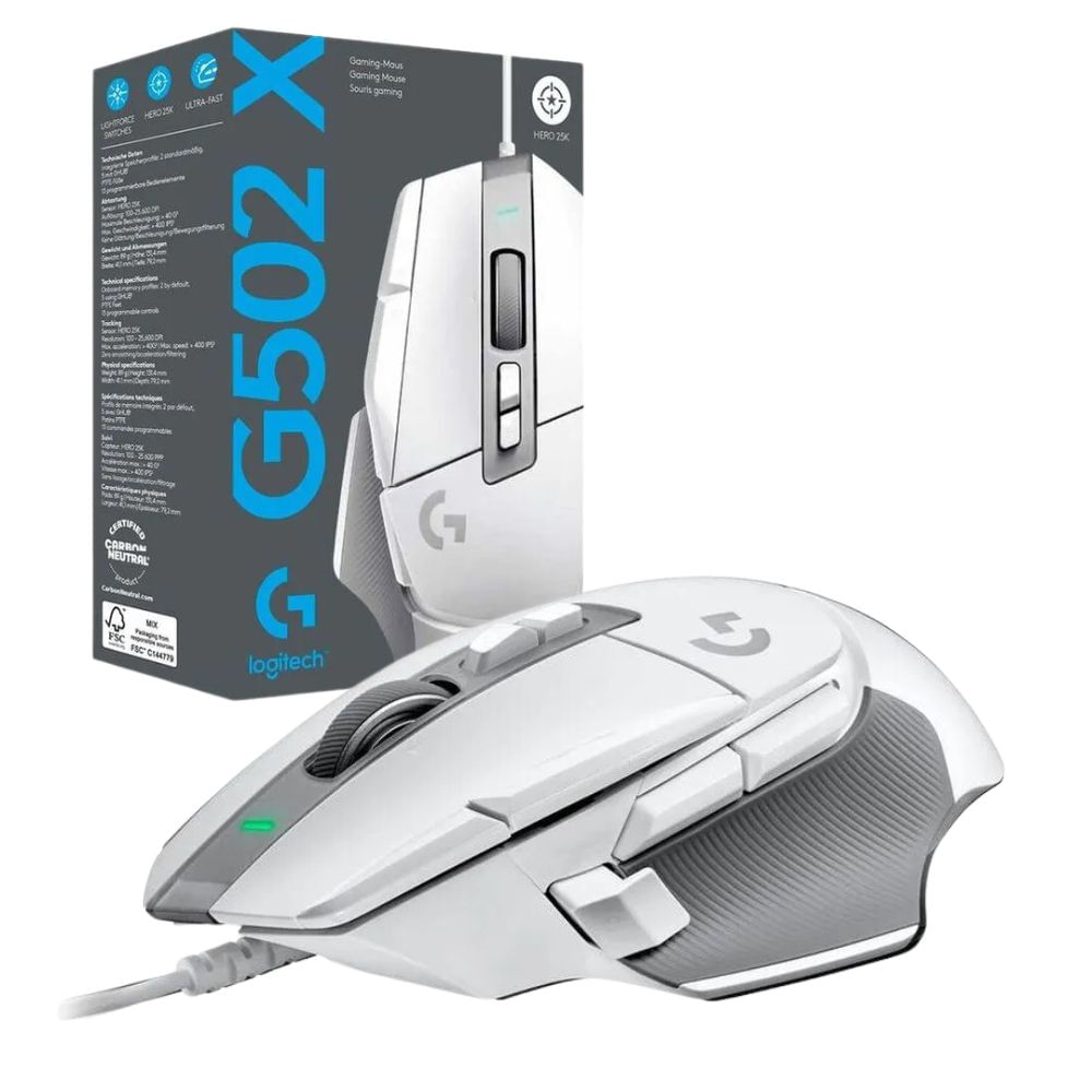 Mouse Logitech G502 X Hero USB 25k DPI Lightforce Blanco