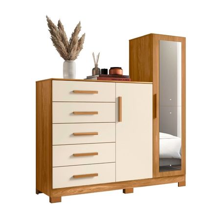 Comoda Praga 5 Cajones 2 Puertas MDP Beige Albatroz