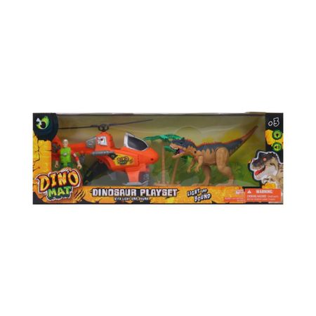 Set De Juego Dinomat Con Helicoptero, Figura Y Dinosaurio