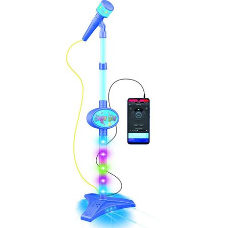 Micrófono De Pie Para Niños Sintonía Azul Con Luces Y Conexión Mp3