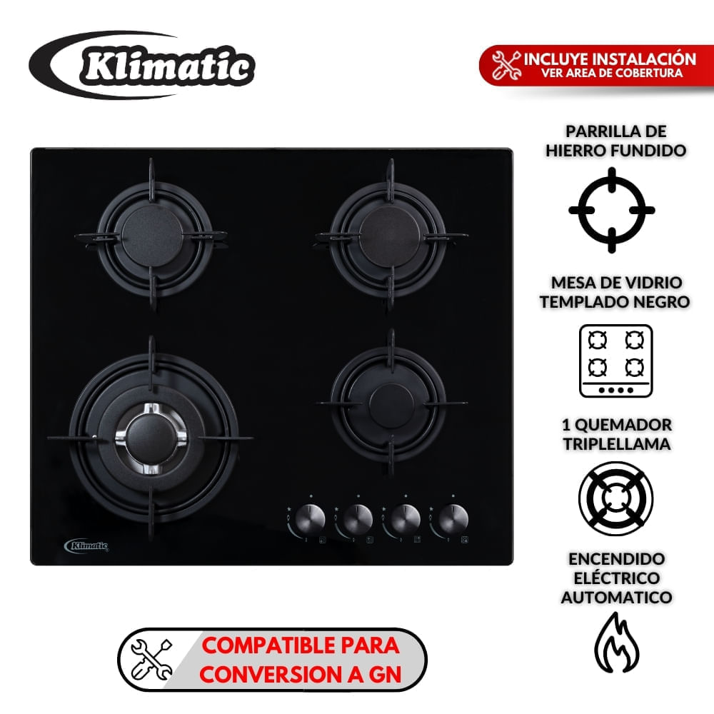 Cocina Empotrable Nina 60 4 hornillas Negro