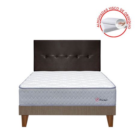 Dormitorio Europeo Pocket Visco King + Cabecera + 2 Almohadas + 1 Protector