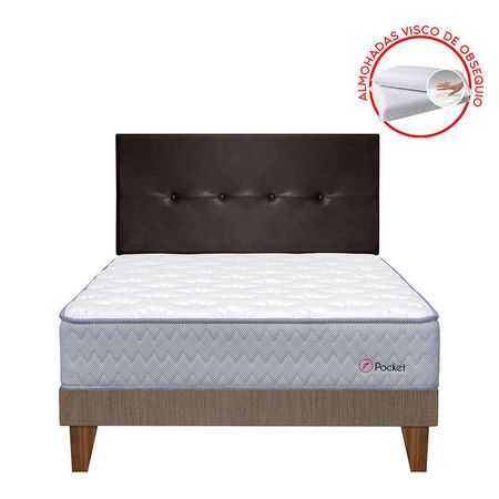 Dormitorio Europeo Pocket Visco Queen + Cabecera + 2 Almohadas + 1 Protector