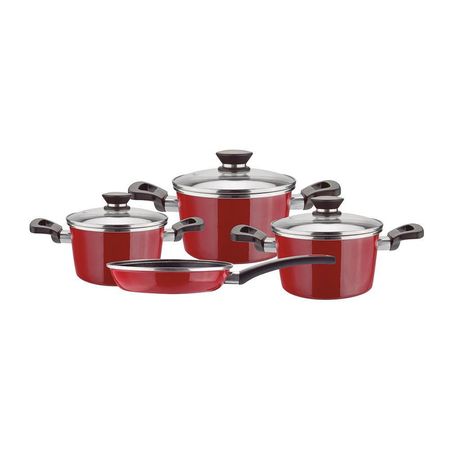 Juego de Ollas Acero Vitrificado 5 Piezas Rojo