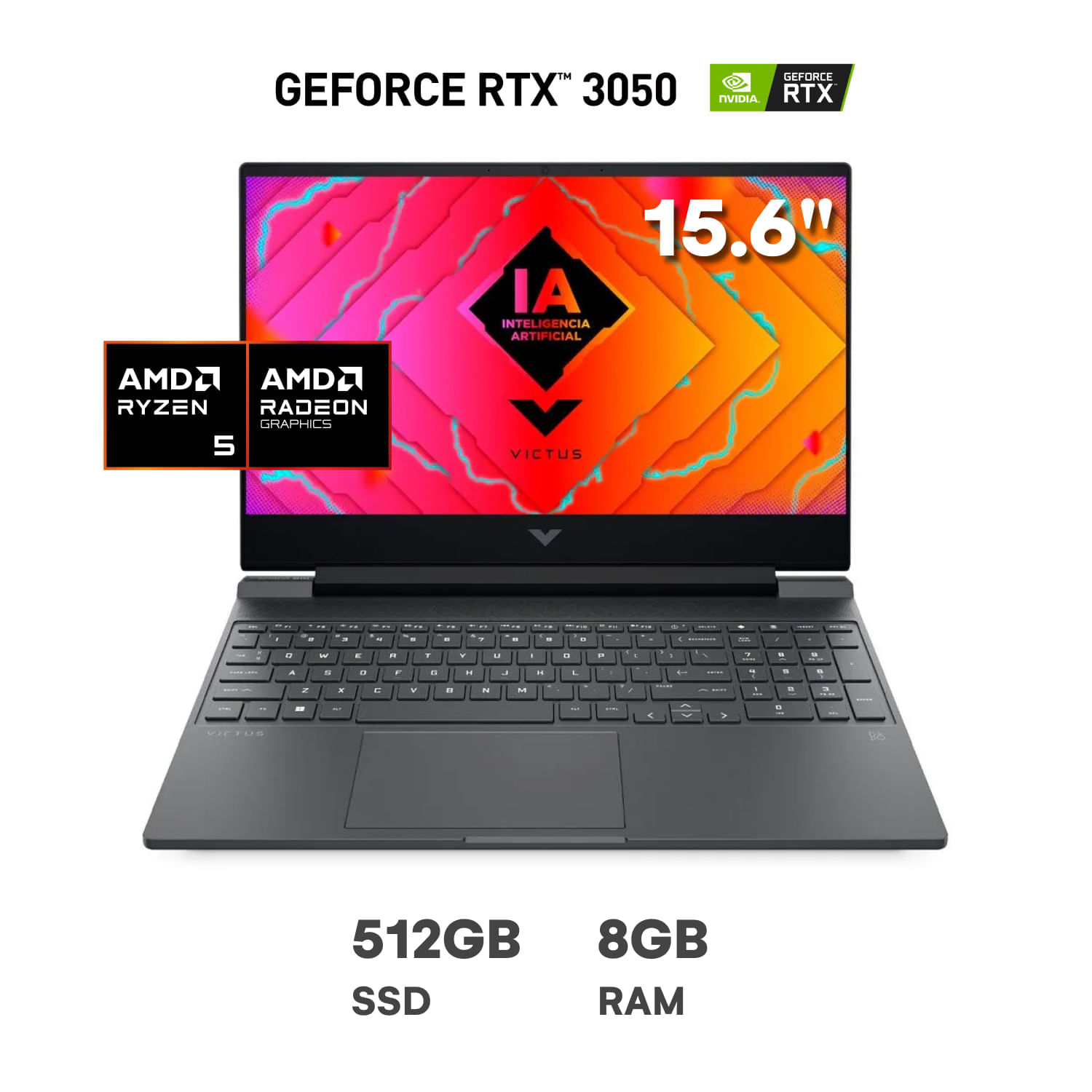 Laptop Victus Gaming 15-fb2002la 15.6 AMD Ryzen 5-8645HS NVIDIA GeForce RTX 3050 8GB RAM 512 SSD FHD