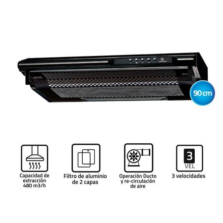 Campana Extractora Indurama CEI-902NE Ducto y Recirculante 260W Negro