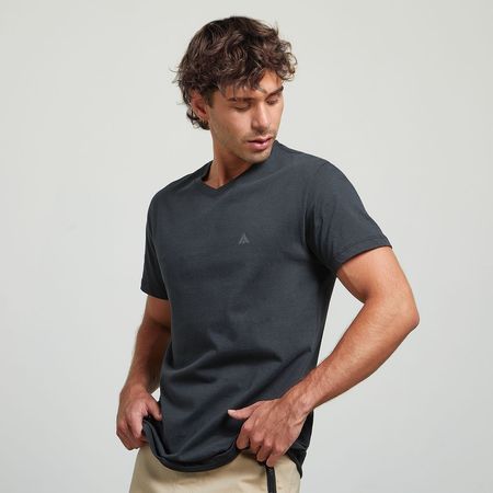 Polo Aereal Cuello V Basico Solido  Negro Hombre   S