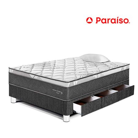 Cama Paraíso Pocket Star 1.5 Plz Con Cajones - Charcoal