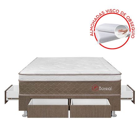 Cama Boreal Pocket SS Con 4 Cajones 2 Plazas + 2 Almohadas + 1 Protector