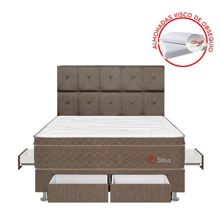 Dormitorio Sirius Con 4 Cajones Queen + Cabecera Kimiko + 2 Almohadas + 1 Protector