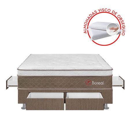 Cama Boreal Pocket SS Con 4 Cajones Queen + 2 Almohadas + 1 Protector