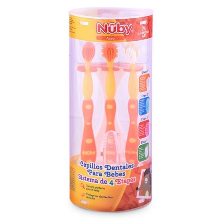 Cepillos Dientes Para Bebé NubySistema 4 Etapas Naranja