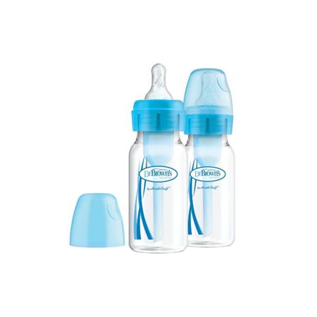 Biberón Para Bebe Dr Browns Pack De 2 De Polipropileno Boca Estrecha 4Oz/ 120Ml Color Azul
