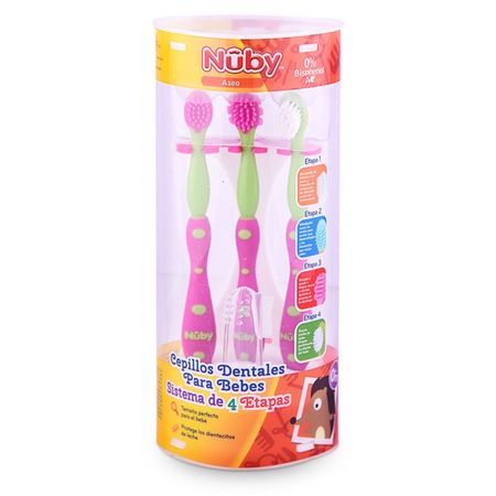 Cepillos Dientes Para Bebé NubySistema 4 Etapas Rosado