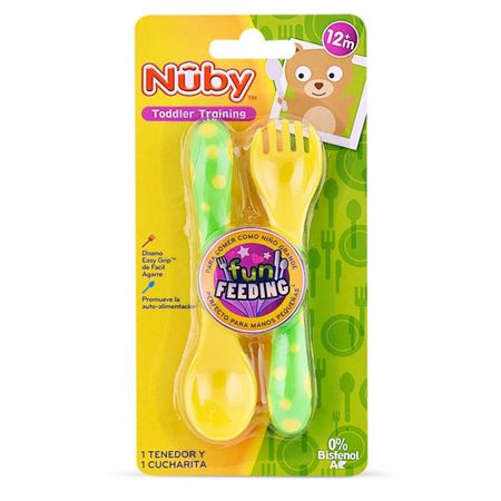 Tenedor y Cuchara para Bebé Nuby Amarillo