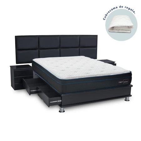 Dormitorio Kingaela Cajones Gravity 2 Plazas + 2 Almohadas + Protector