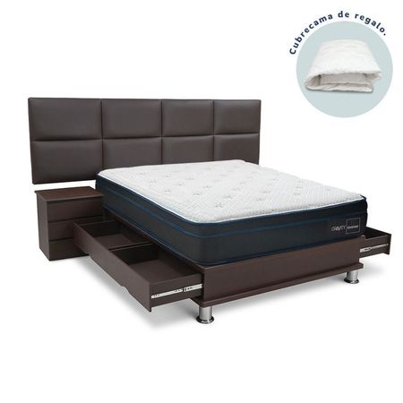 Dormitorio Sofia Cajones Gravity 2 Plazas + 2 Almohadas + Protector