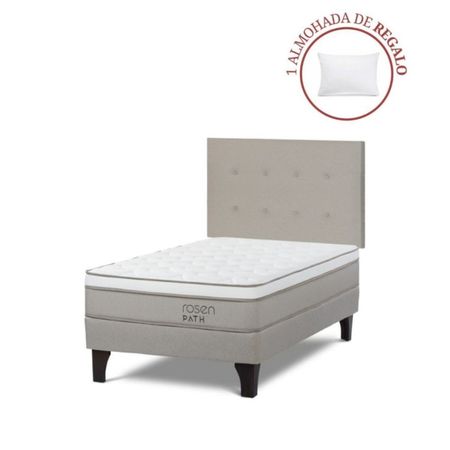 Dormitorio Europeo Path 1.5 Plazas + Respaldo West + 1 Almohada Dormitorio Europeo Path 1.5 Plazas Niebla + Respaldo West Niebla + 1 Almohada