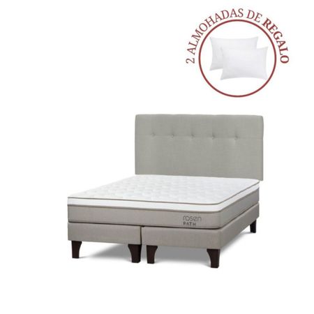 Dormitorio Europeo Path Queen + Respaldo N Bennet + 2 Almohadas Natural