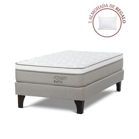 Cama Europea Path 1.5 Plazas Niebla + 1 Almohada