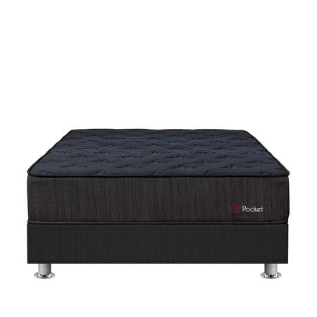 Cama Americana Forli Pocket Negro 1.5Plz + 1 Almohada + 1 Protector