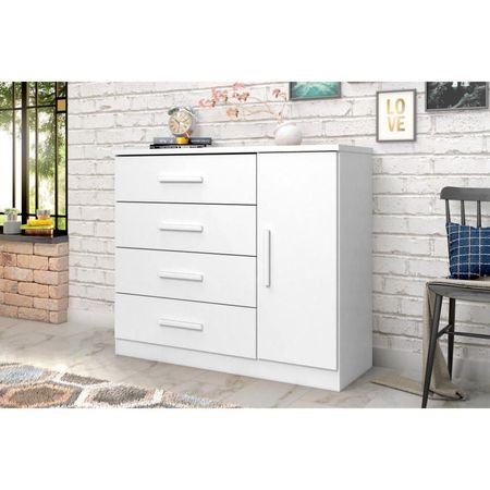 Cómoda Zapatera Genova 4 Cajones 1 Puerta Blanco