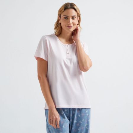 Polo Pijama Mujer Manga Corta Round Algodón Zafin Rosado Talla L