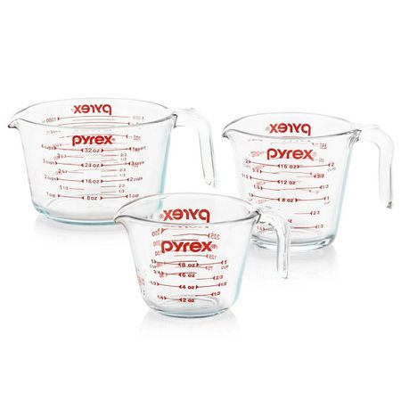 Set Pyrex x3 Piezas Tazas medidoras 250, 500 y 1000 ml.