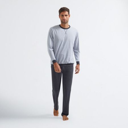 Pijama Set Madison Manga Larga Algodón Hombre  GRIS S