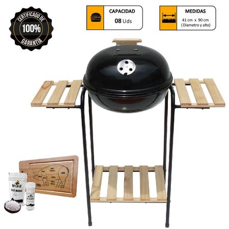 Parrilla Circular Mr. Grill con Madera + Tabla + Kit Sal Maras