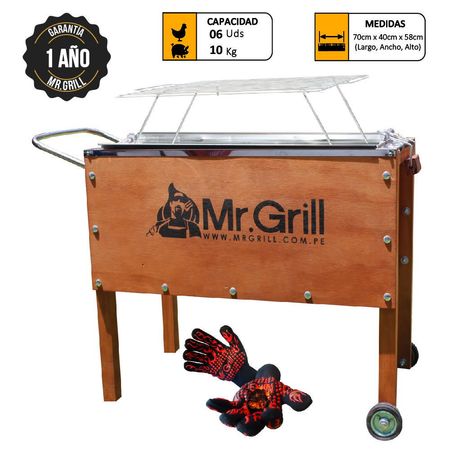 Caja China Mediana Mr. Grill Acero Galvanizado + Parrilla + Guantes Parrillero