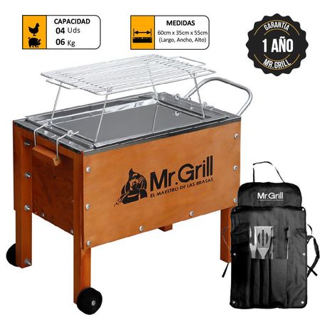 Caja China Mediana Mr. Grill Jr Acero Galvanizado + Parrilla + Mandil Parrillero Bbqx3