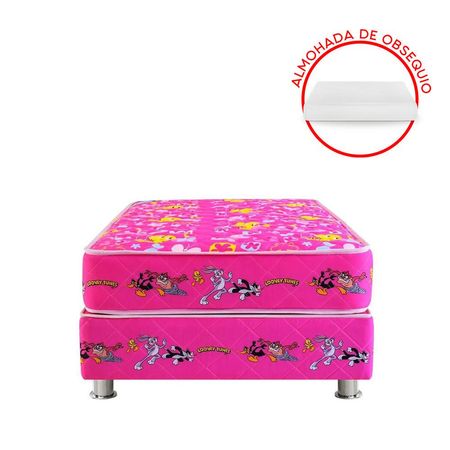 Cama Americana Forli Looney Tunes Rosa 1.5 Plazas + 1 Almohada + 1 Protector