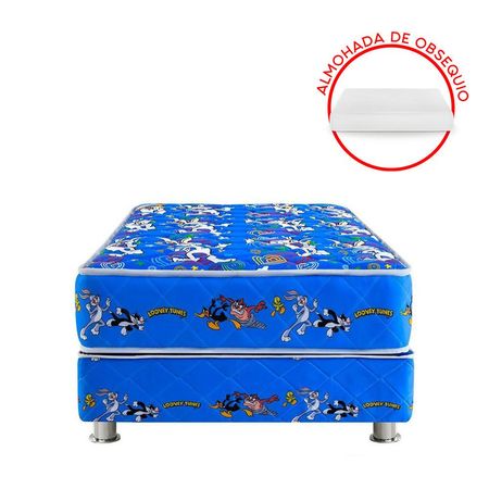 Cama Americana Forli Looney Tunes Azul 1.5 Plazas + 1 Almohada + 1 Protector