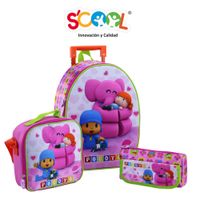 Set Escolar Mochila + Lonchera + Cartuchera Scool Eva 3D Mediano Pocoyo