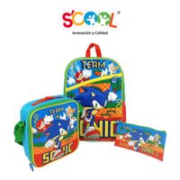 Set Escolar Mochila + Lonchera + Cartuchera Scool Eva 3D Ofico Deluxe Sonic