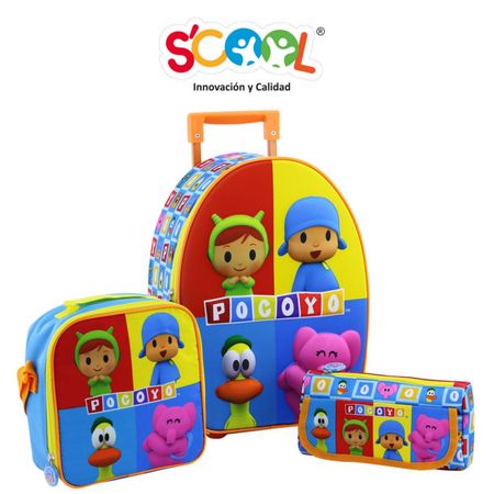 Set Escolar Mochila + Lonchera + Cartuchera Scool Ranger 3D Mediana Pocoyo H